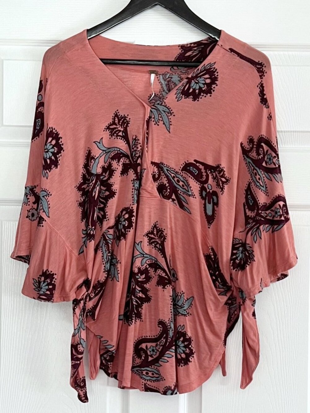 Free People Maui Wowie pink passion flower combo side tie blouse size M